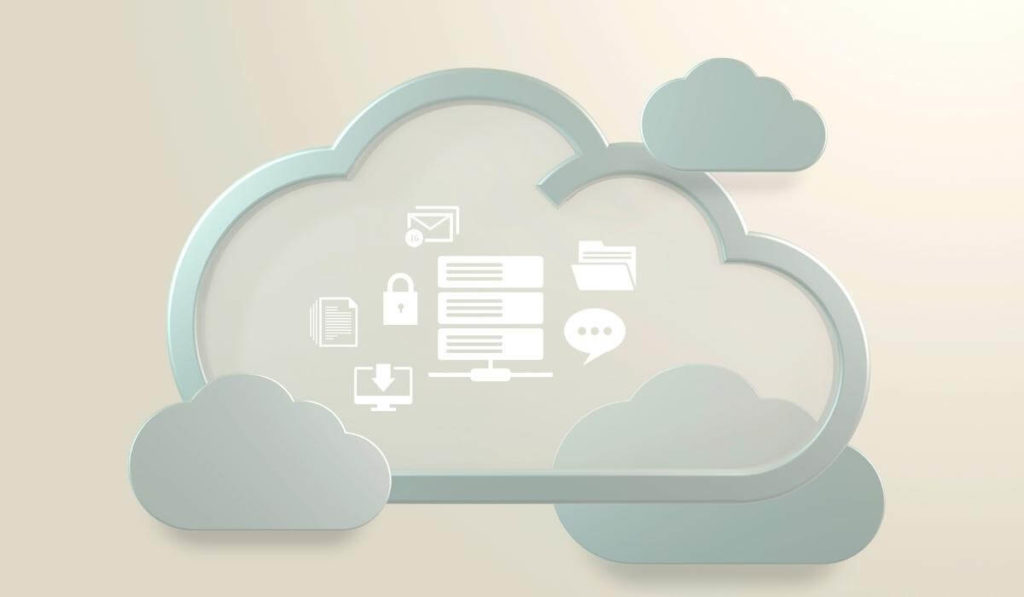 Cloud PBX concept, server, data security, cloud storage, communications, apps, messaging, document icons