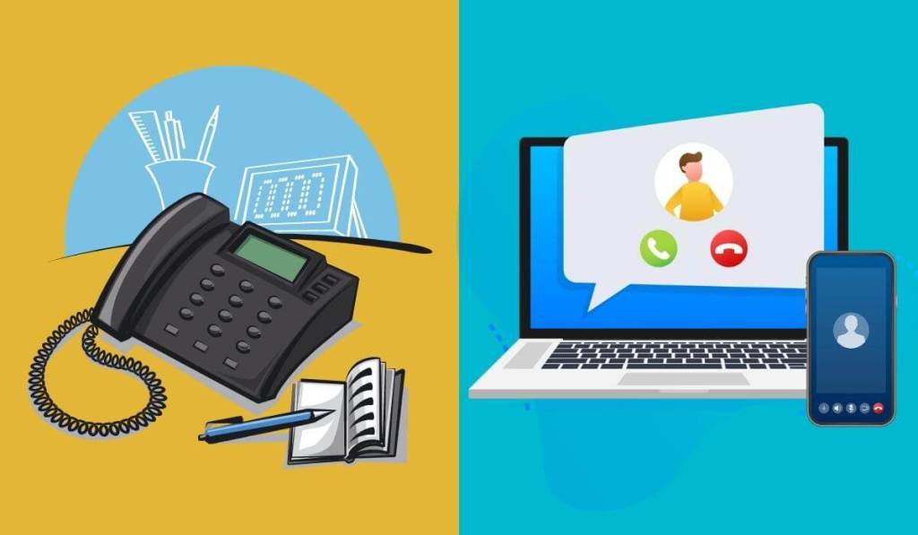 PBX vs VoIP image comparison concept, PBX representing the typical phone system while VoIP an emerging phone system for modern offices. 