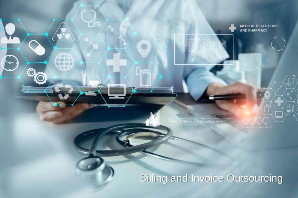Billing and Invoice Outsourcing to Improve Your Medical Practice - Technology healthcare and medicine, Doctor and modern virtual screen, billing, invoice, outsourcing