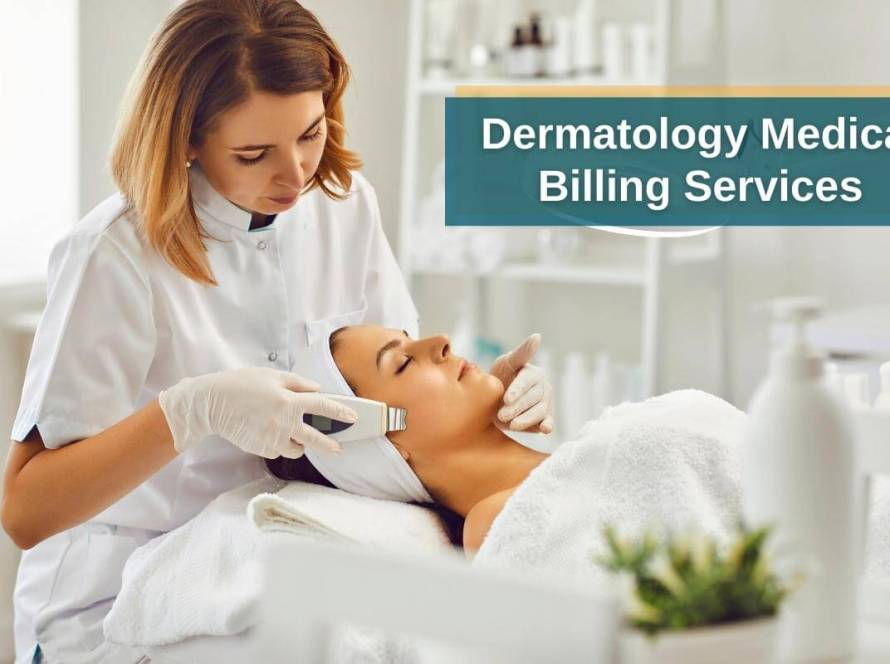 Dermatology billing solutions - Featured image - Young dermatologist making ultrasound facial cleansing for woman in beauty salon.
