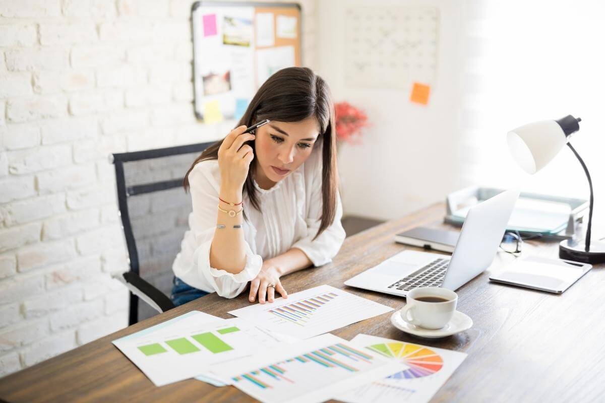 Accounts manager reviewing financial reports