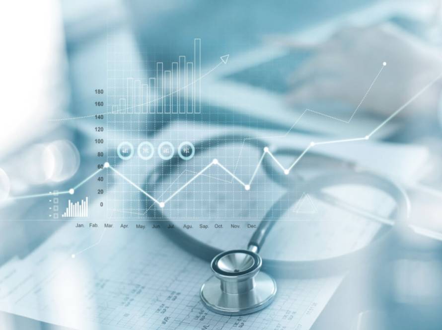 Medical Coding and Payment Collections - Featured Image - Healthcare business graph and Medical examination and businessman analyzing data and growth chart on blurred background