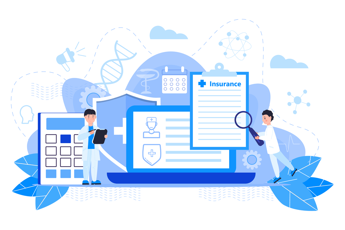 Outsourced Oncology Billing_Healthcare insurance vector concept, people with doctor fill health online form insurance. Help agent service for calculate insurance bill. it can used for landing page, ui, web, mobile app.