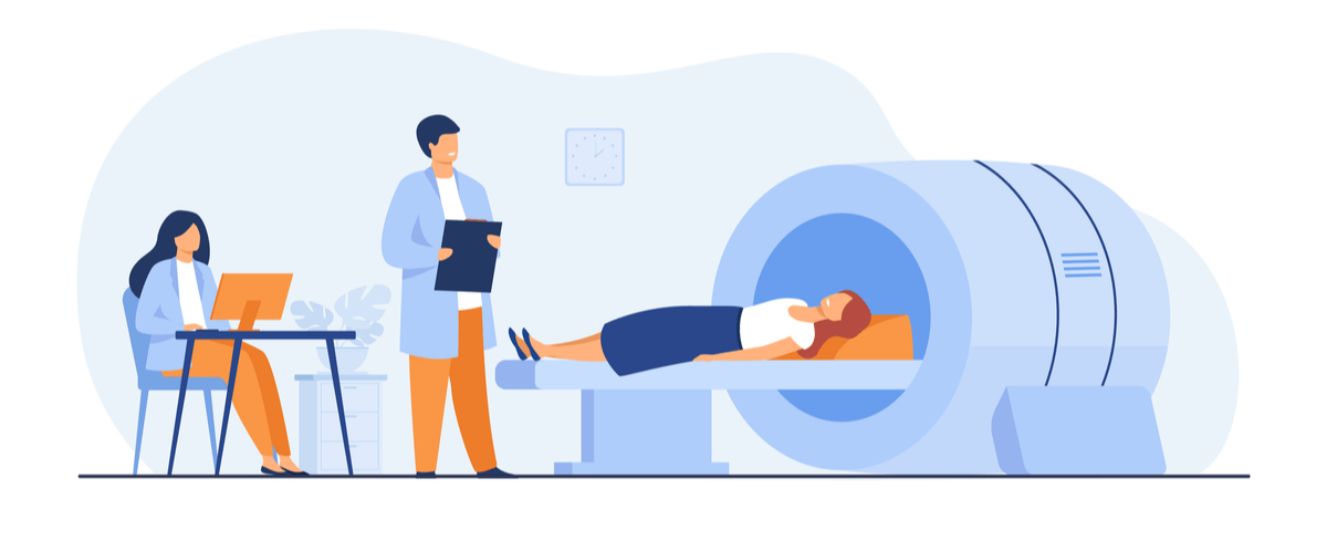 Radiation Oncology_Medical examination and diagnosis concept. Doctor scanning patient brain, using medical tomography machine for diagnosis oncology disease. Can be used for hospital, radiology, technology topics