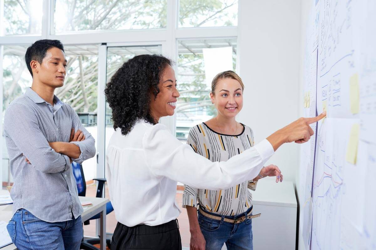  Managers of a financial department working on new strategy and discussing reports. 