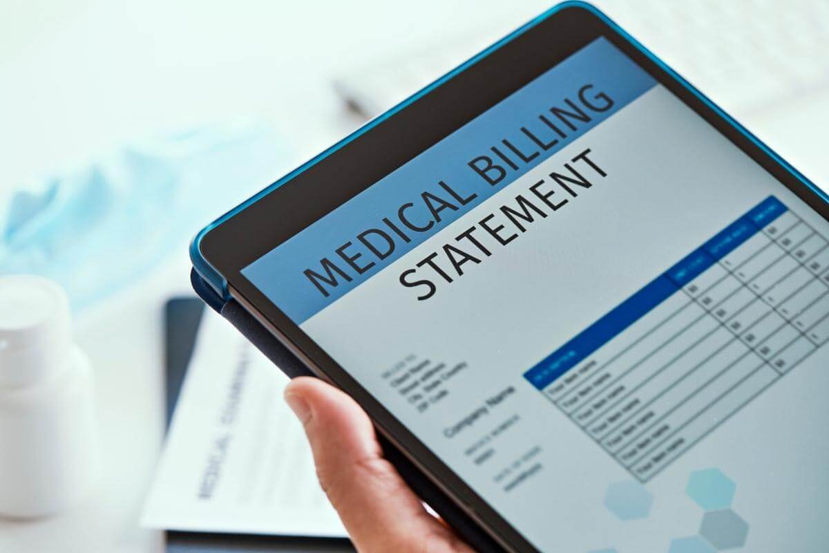 Medical billing statement from a tablet. 