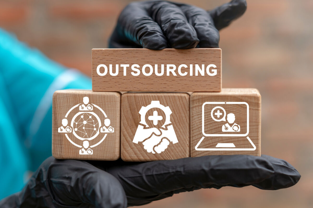 Medical concept of outsourcing. Healthcare Outsource Nearshore Workforce.