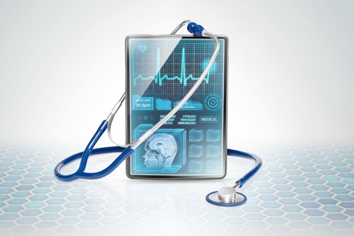 Future of the healthcare industry - tablet with medical data. 