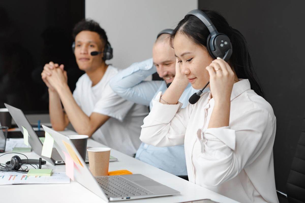 People working in a call center 