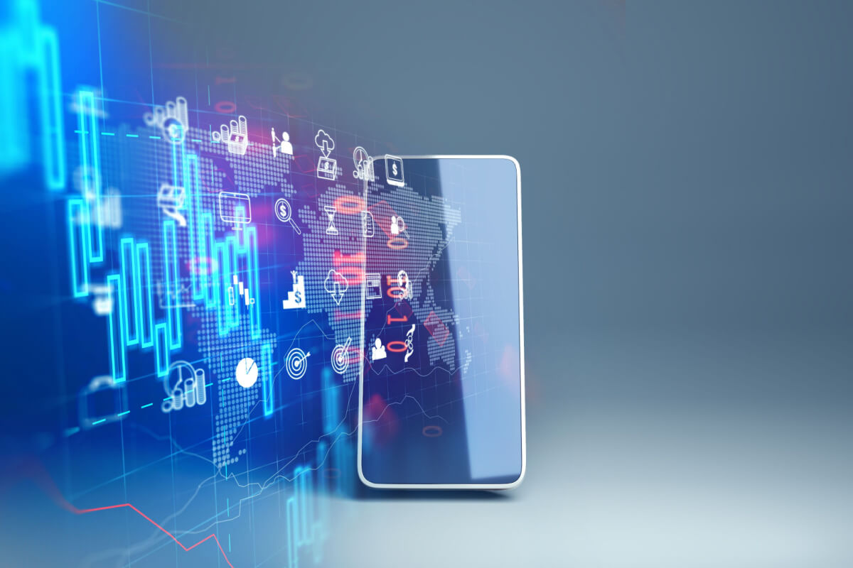fintech icon and technology element on mobile phone 3d rendering represent Blockchain and Fintech Investment Financial Internet Technology Concept.