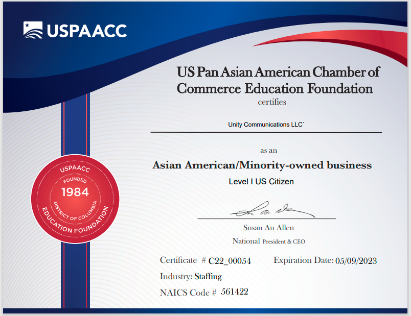 USPAACC CERTIFICATE NAICS CODE#561422