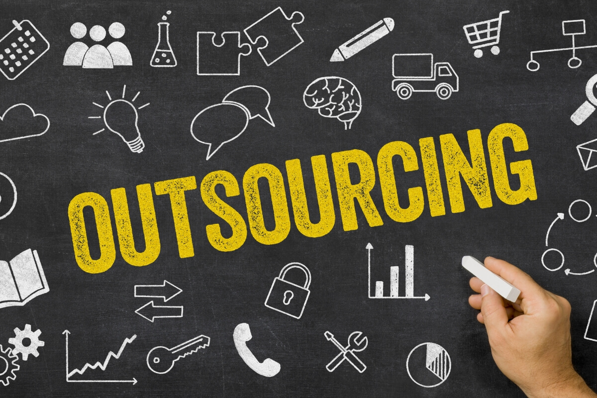 Outsourcing concept with tools icon at the backgrounds