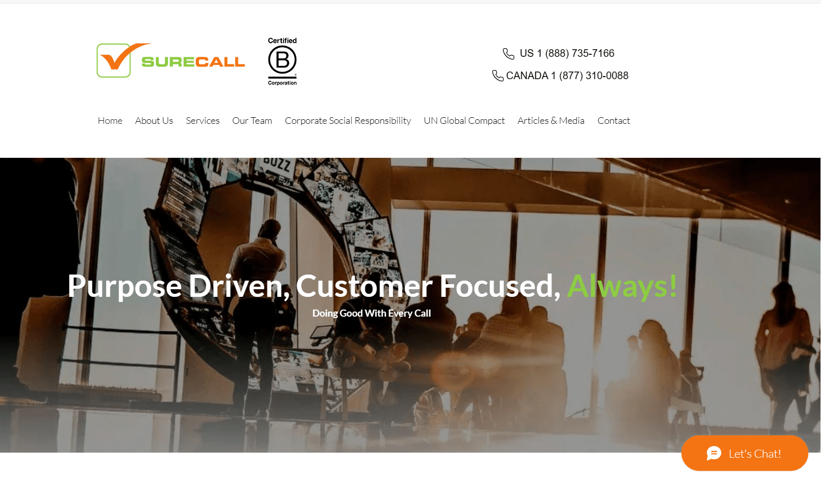 SureCall website screenshot 2024